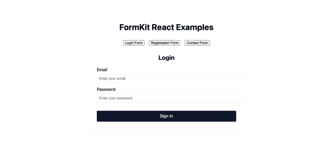 formkit-react 폼 라이브러리 예제 화면
